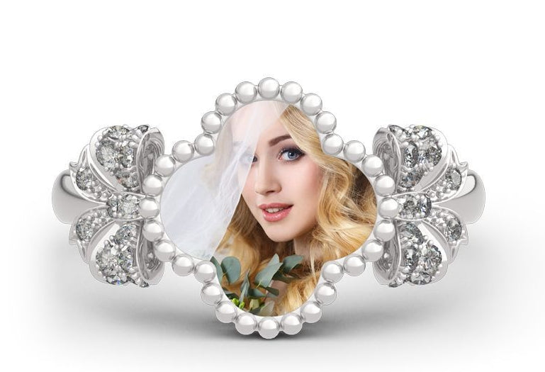 Personalized S925 Sterling Silver Four-Leaf Clover Photo Pendant Ring – Mother’s Day Jewelry, Factory Direct