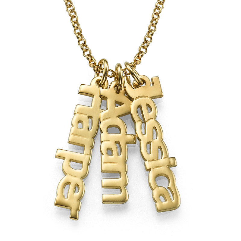 Jewelry trending in a: S925 silver-plated long strip name necklace in 18k gold, customizable with 1-3 names. Classic and simple design.