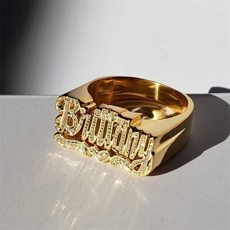 New car flower English name love logo domineering fashion ring woman