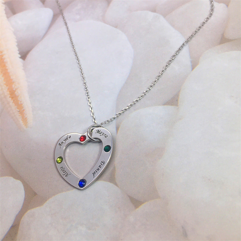 Trending S925 Silver Heart Pendant Necklace with Personalized Engraving and Gemstones – the perfect gift for couples to celebrate love and special memories