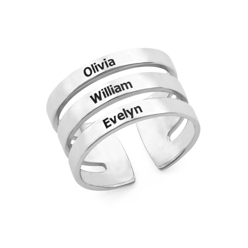Personalized niche opening adjustable engraving 3 names, three-layer 925 silver ring commemorative gift