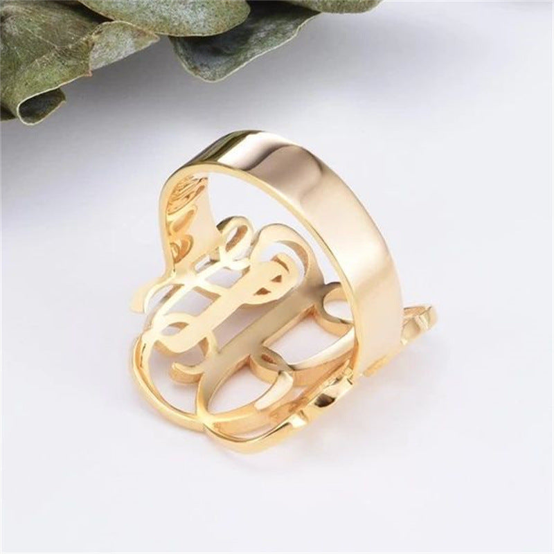 Hot-selling monogram monogram ring custom retro sterling silver gold-plated ring