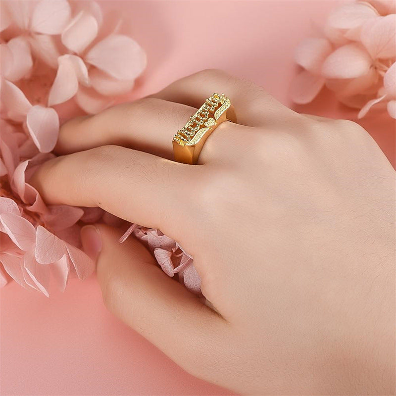 New car flower English name love logo domineering fashion ring woman