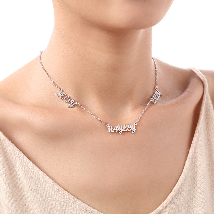 Fashion creative lettering custom private name letter family necklace pendant silver jewelry