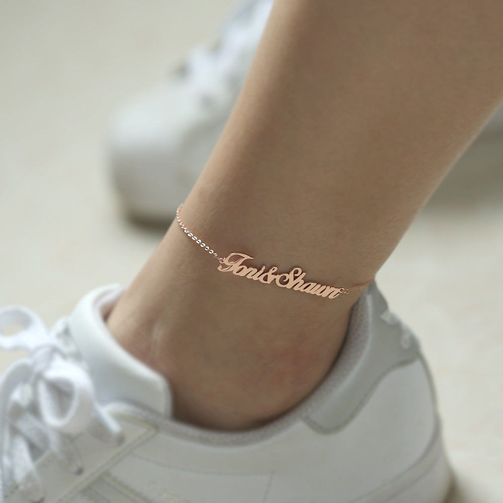 Hot selling s925 silver customized name anklet women's fashion simple foot accessories