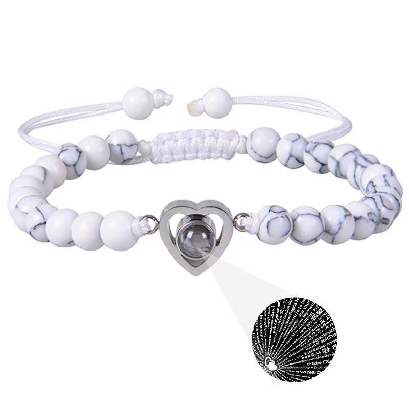 Hot sale 100 languages projection bracelet natural frosted stone pink crystal couple love bracelet gift