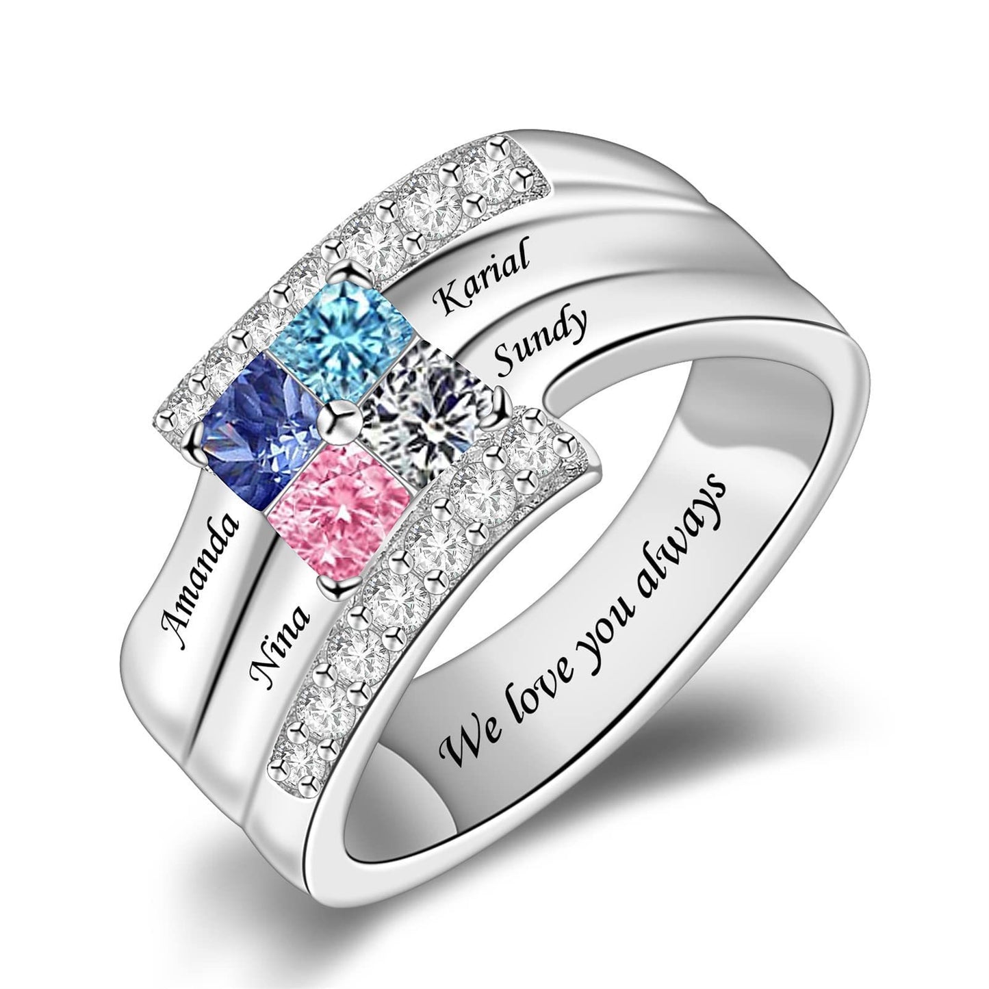 S925 silver personalized birthday stone ring engraving name 12 birthday stone jewelry birthday gift