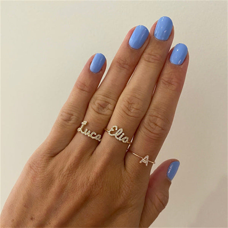 Popular hot-selling name diamond-encrusted light luxury fashion personalized ring woman
