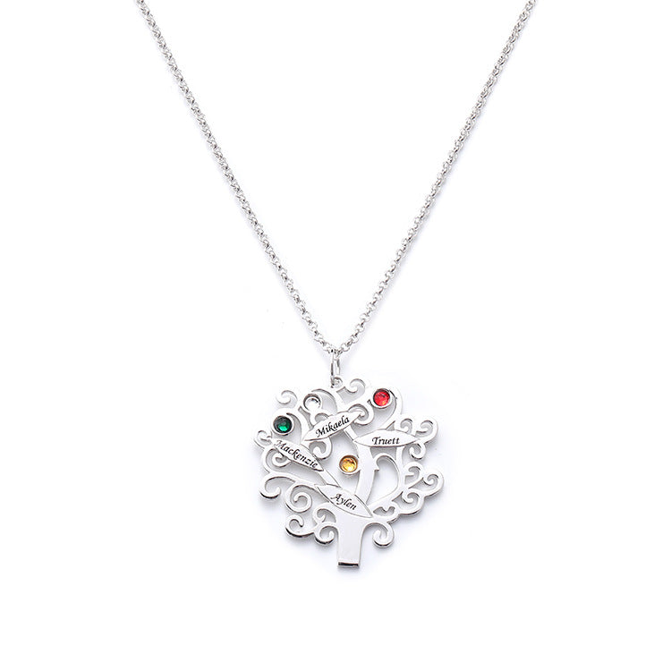 New personalized Christmas tree birthstone necklace pendant in silver, custom wholesale.