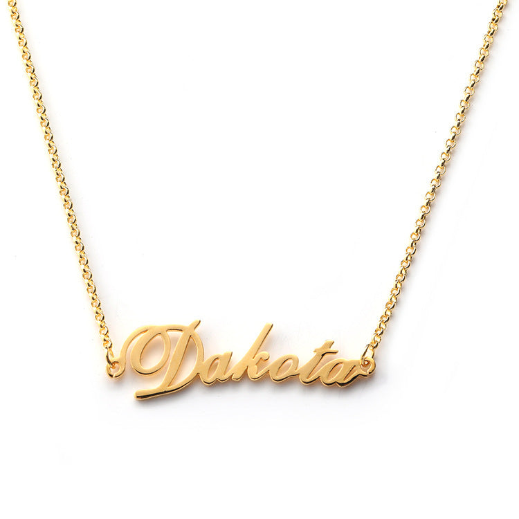 Custom name letter necklace in silver, featuring creative lettering design. Wholesale available directly from the manufacturer.