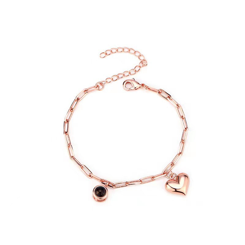 Creative heart bubble DIY projection bracelet with 100 languages "I Love You." Customize with your photo and text. Perfect Christmas gift!