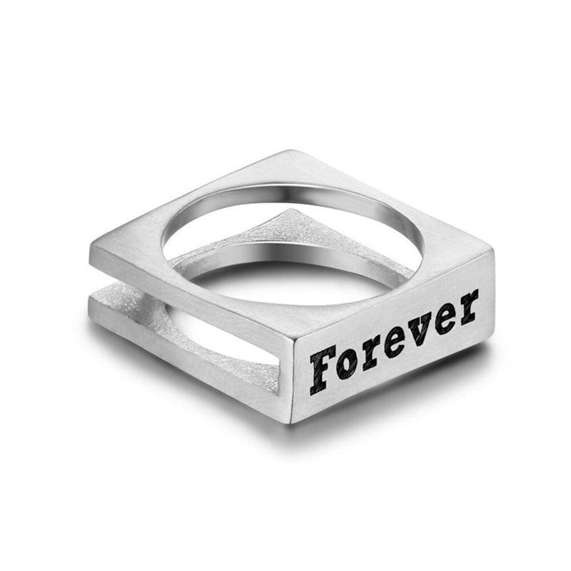 Square creative trend engraving name ring S925 silver-plated domineering ins style jewelry