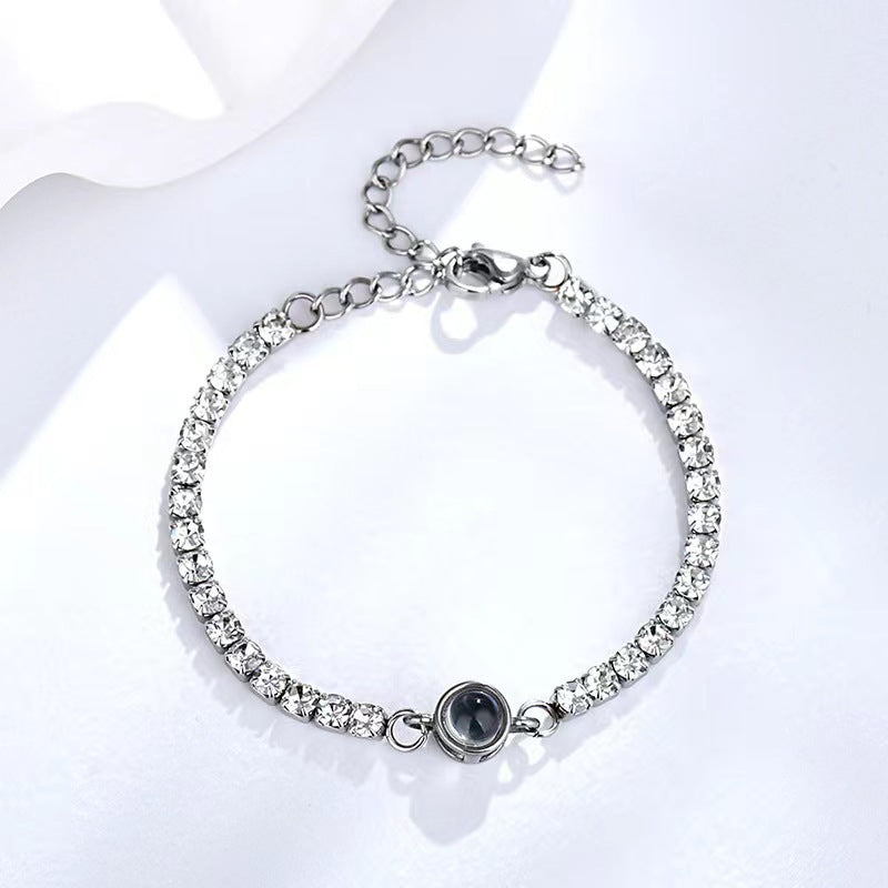 Titanium steel "I love you" projection bracelet with zircon chain, 100 languages, color-resistant, Christmas gift.