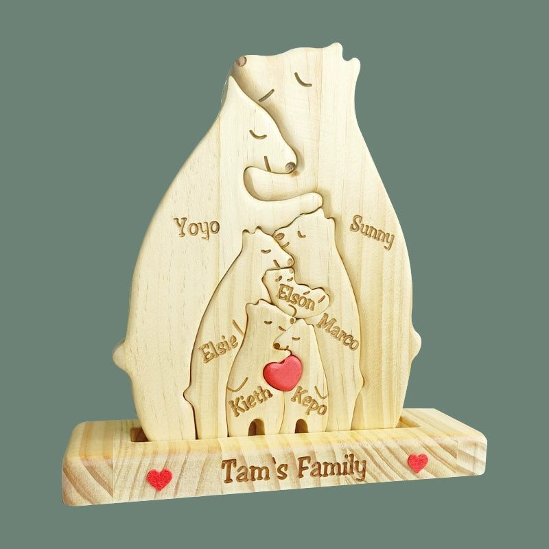 Wooden bear family mother and son bear hug bear wood carving ornament Christmas New Year gift name custom DIY