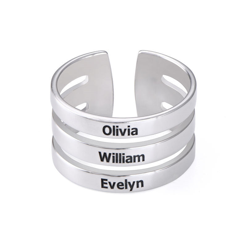 Personalized niche opening adjustable engraving 3 names, three-layer 925 silver ring commemorative gift