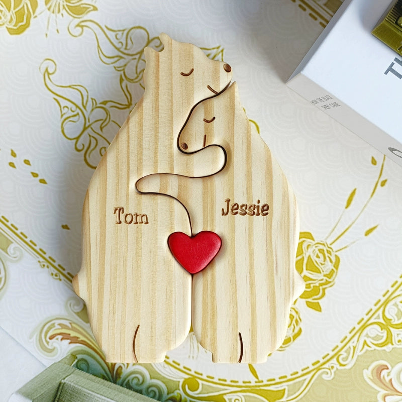Wooden bear family mother and son bear hug bear wood carving ornament Christmas New Year gift name custom DIY