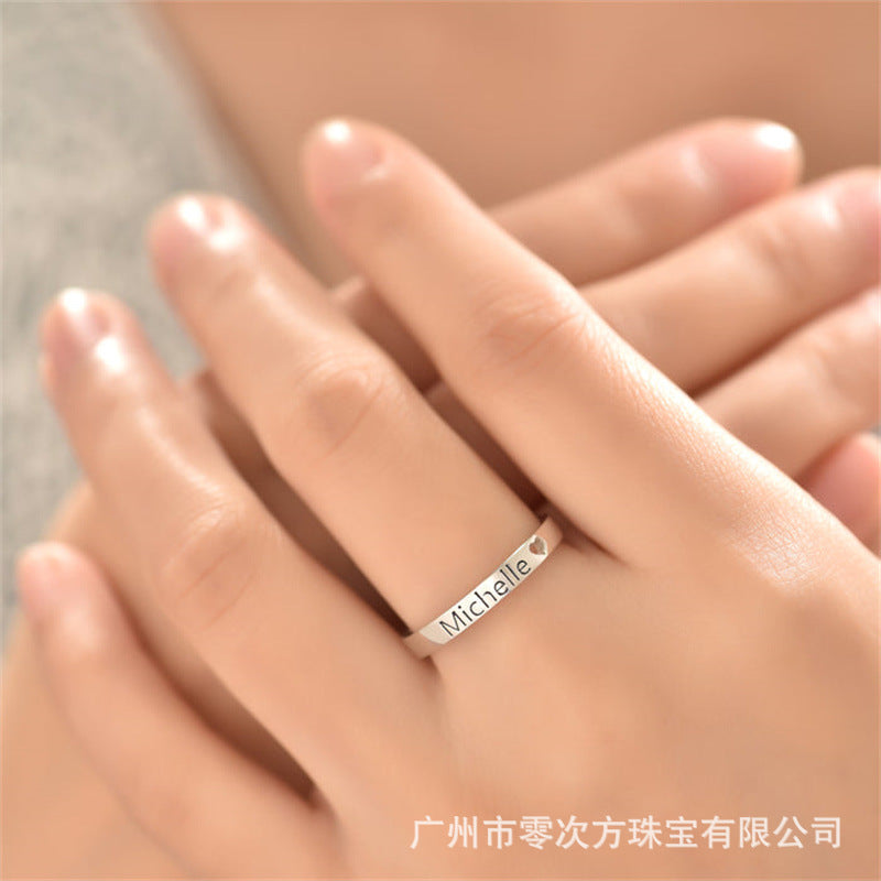 Fashion minimalist design plain circle lettering hollow small love ring as a gift for family