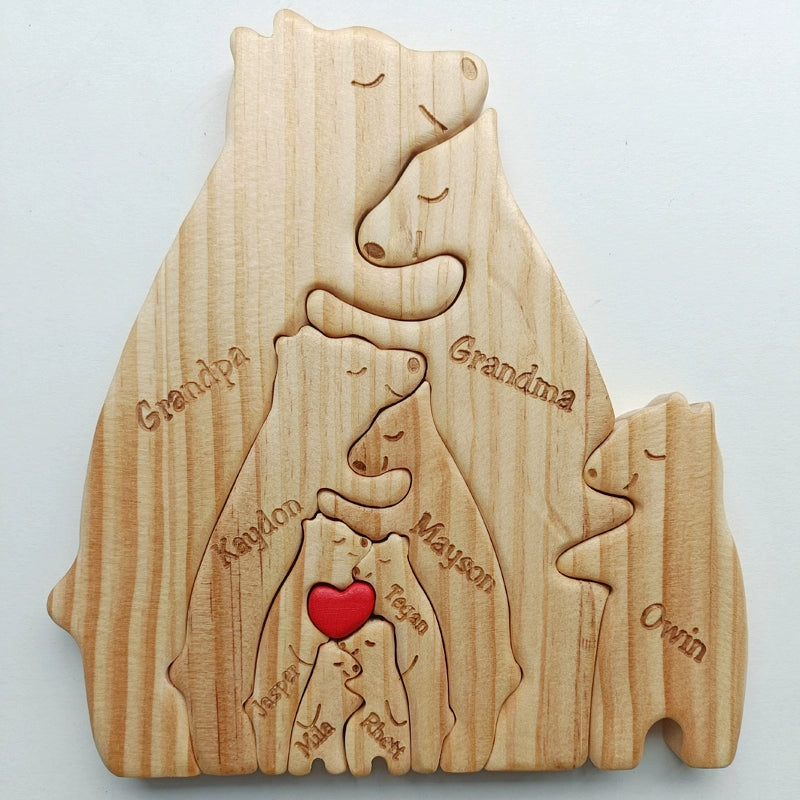 Wooden bear family mother and son bear hug bear wood carving ornament Christmas New Year gift name custom DIY