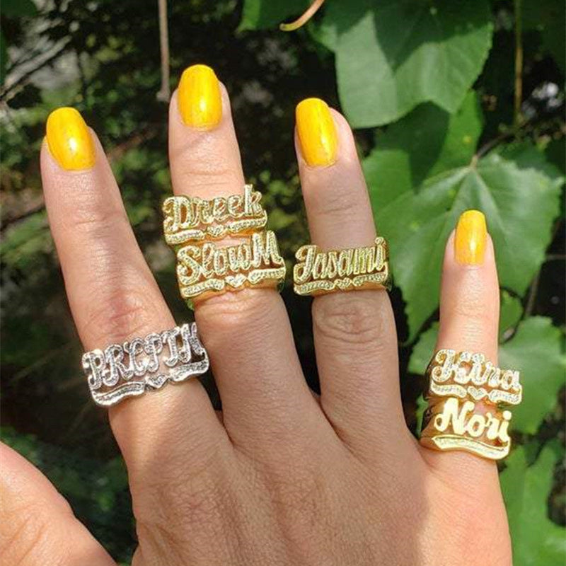 New car flower English name love logo domineering fashion ring woman