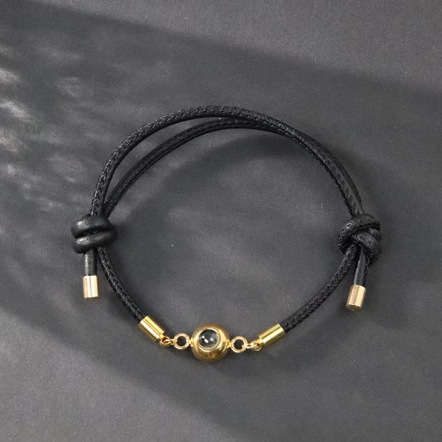 100 Languages Handwoven Titanium Stainless Steel Leather Bracelet - Perfect Christmas Gift"
