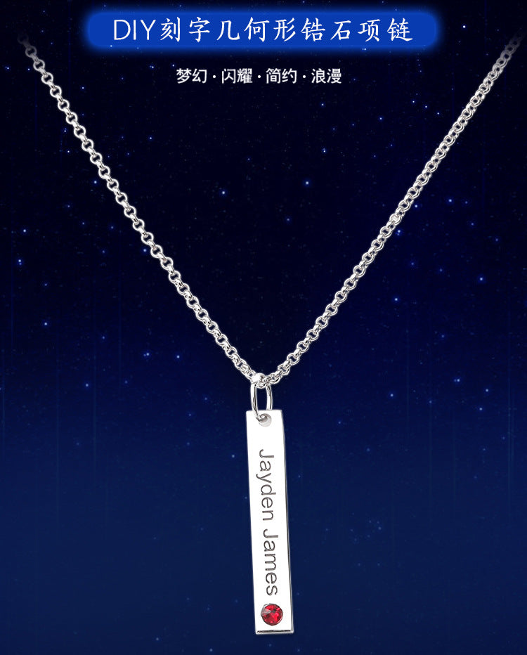 Fashion, lettering geometric birthstone necklace pendant collarbone silver jewelry, custom wholesale