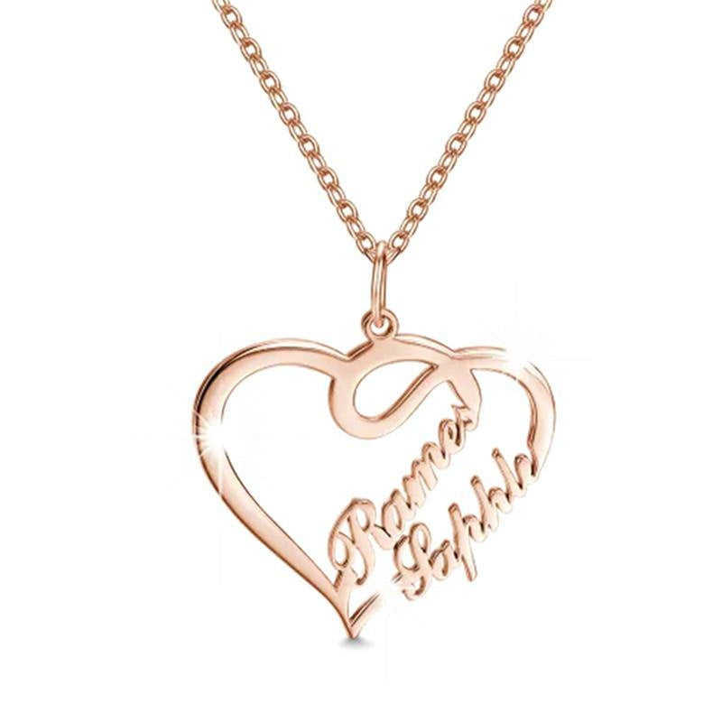 Hot-selling 925 sterling silver love necklace with two names, perfect for personalized gifts or corporate team orders.