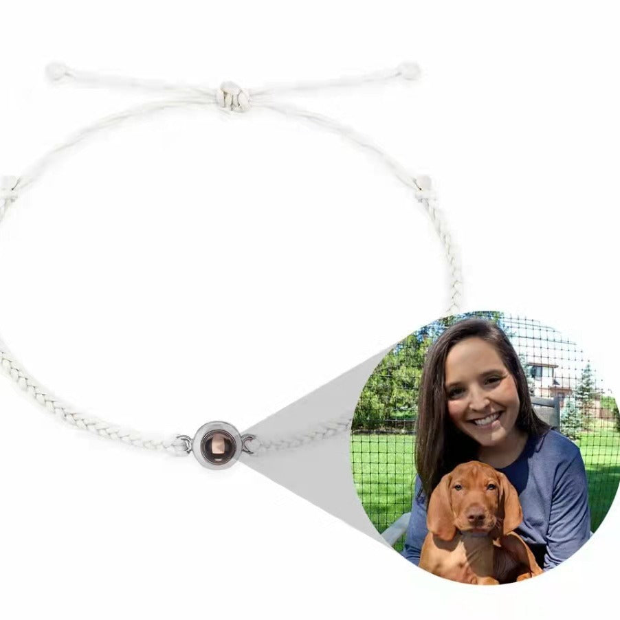 Bracelet women custom simple girlfriends couple hand jewelry braided rope projection engraving photo