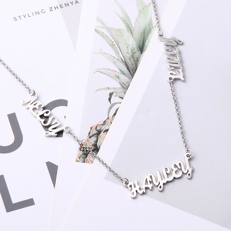 Fashion creative lettering custom private name letter family necklace pendant silver jewelry