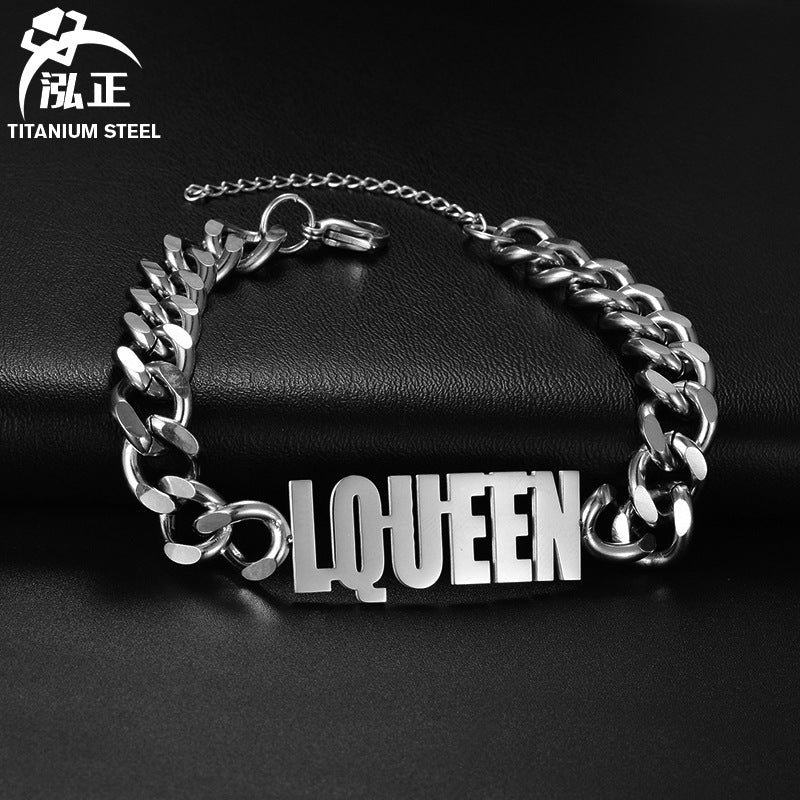 Hot sale titanium steel Cuban men's thick chain DIY letter name bracelet jewelry trend