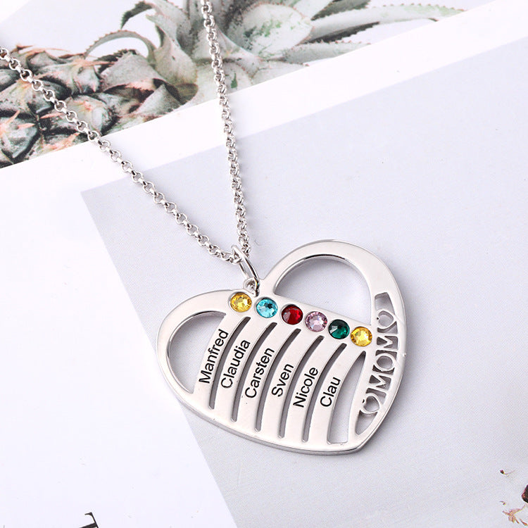 Geometric heart birthstone necklace pendant, custom silver jewelry wholesale