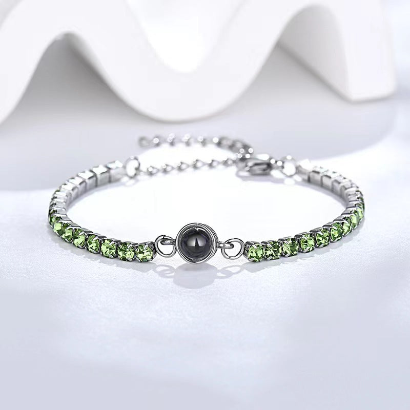 Titanium steel "I love you" projection bracelet with zircon chain, 100 languages, color-resistant, Christmas gift.