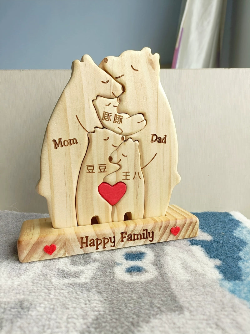 Wooden bear family mother and son bear hug bear wood carving ornament Christmas New Year gift name custom DIY