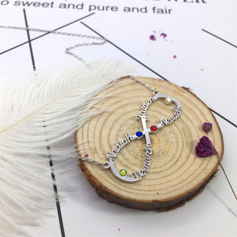 Hot-Selling S925 Sterling Silver Infinity Necklace with Birthstones and 4 Custom Names – Popular in Europe and the USA.