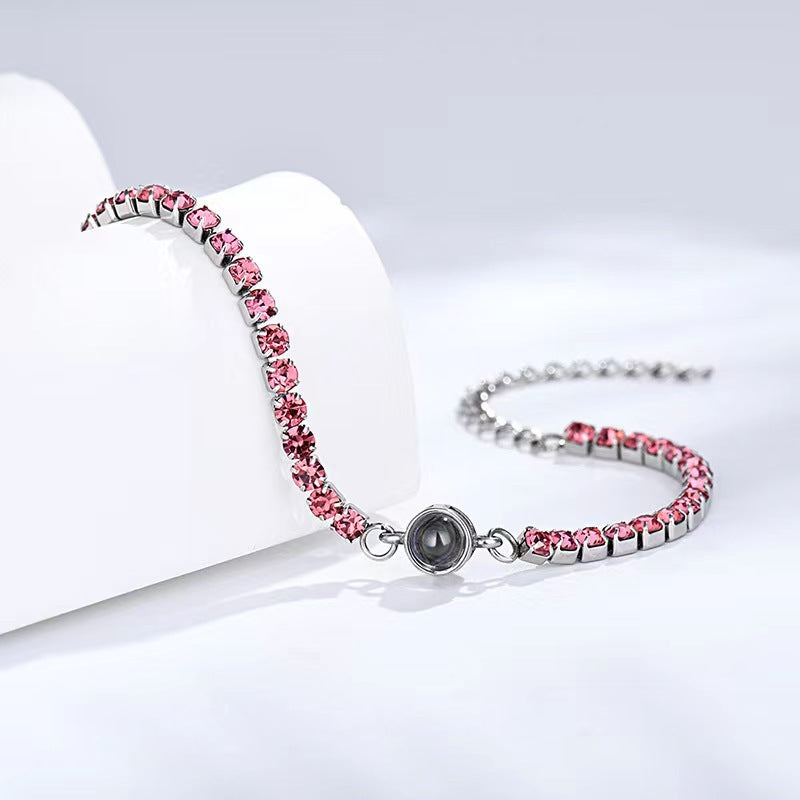 Titanium steel "I love you" projection bracelet with zircon chain, 100 languages, color-resistant, Christmas gift.