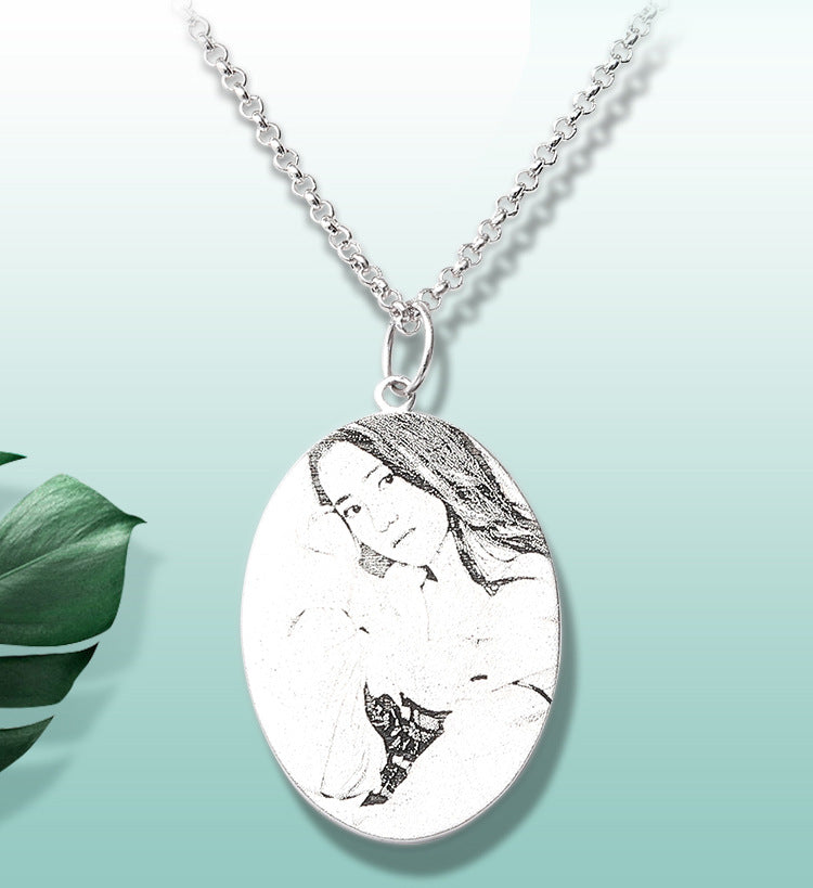 Fashion, new product oval character shadow engraved necklace pendant collarbone silver jewelry