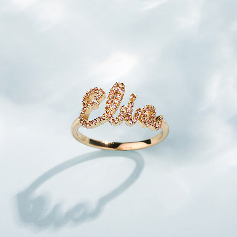 Popular hot-selling name diamond-encrusted light luxury fashion personalized ring woman