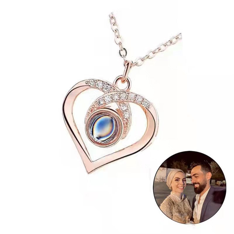 100 languages love projection necklace photo customized personality peach heart pendant clavicle chain