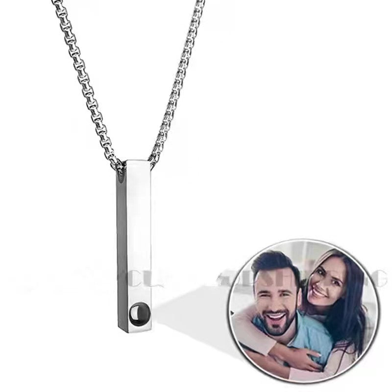 100 Languages Titanium Projection Necklace – custom photo/text, stylish and luxurious.