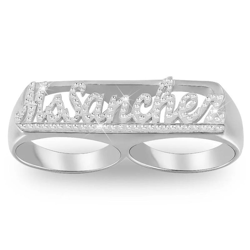 Hot Sale Personalized Engraved Double Finger Car Flower Name Ring Meaningful Gift