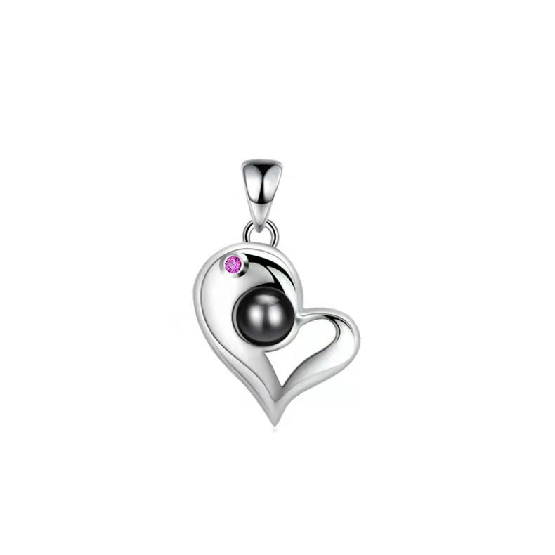 "Titanium Steel Couple Necklace, Custom Photo & 100 Language 'I Love You' Projection, His & Hers Pendant, Choker."