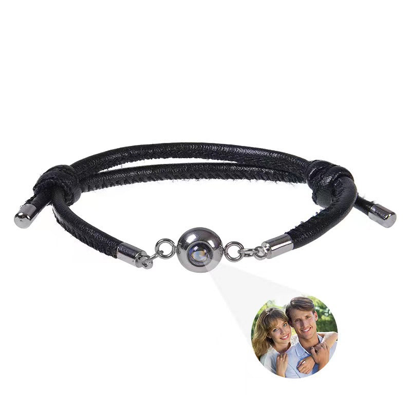 100 Languages Handwoven Titanium Stainless Steel Leather Bracelet - Perfect Christmas Gift"