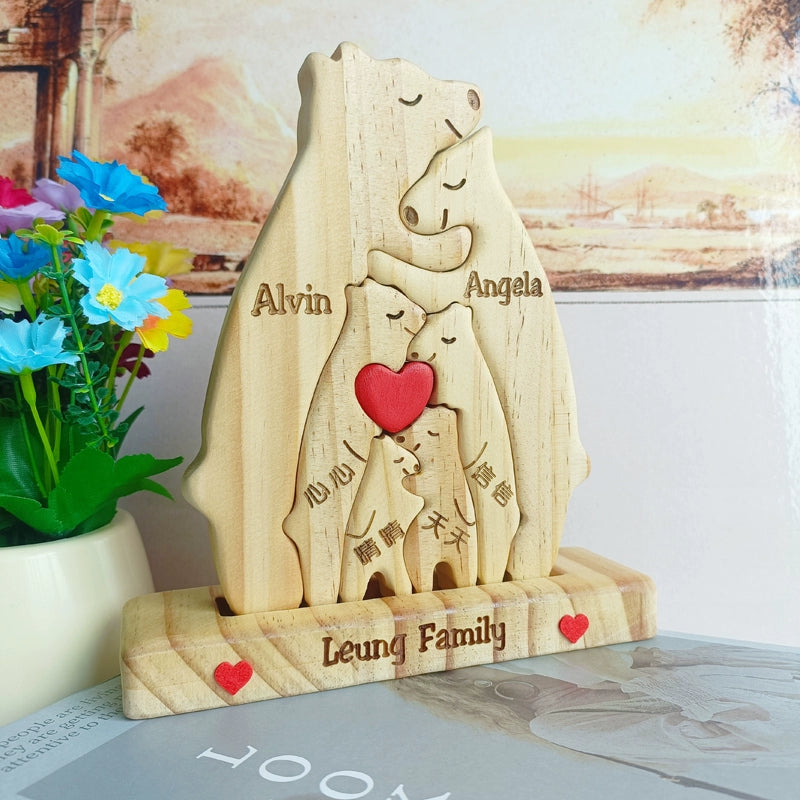Wooden bear family mother and son bear hug bear wood carving ornament Christmas New Year gift name custom DIY