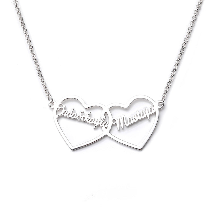 Fashion ins personalized double heart letter English name necklace pendant collarbone silver jewelry