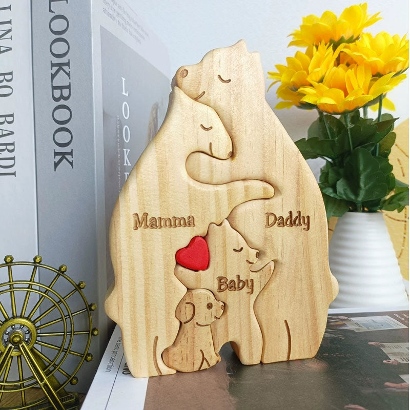Wooden bear family mother and son bear hug bear wood carving ornament Christmas New Year gift name custom DIY
