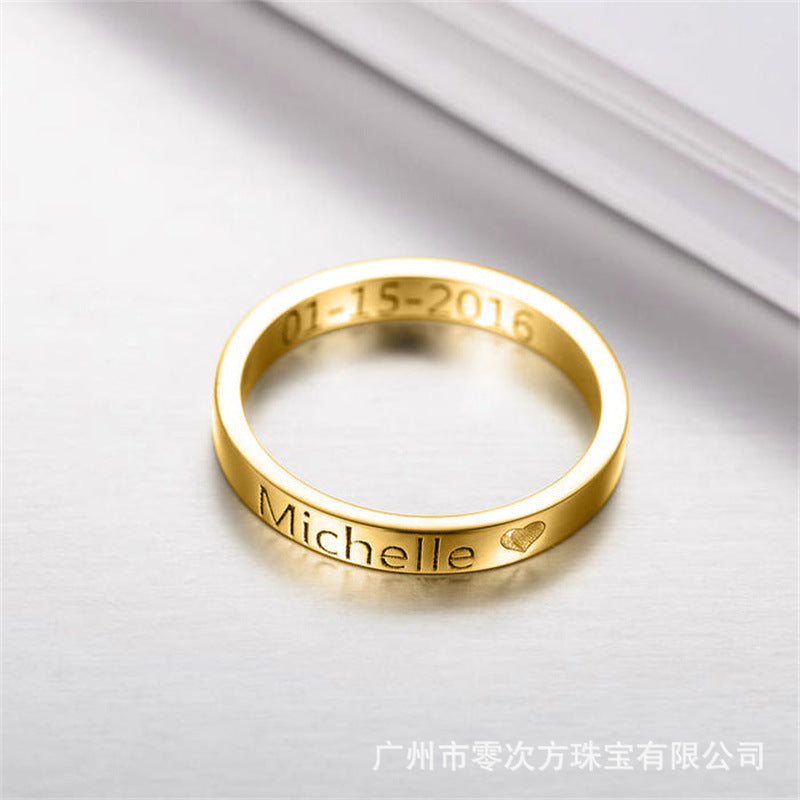 Fashion minimalist design plain circle lettering hollow small love ring as a gift for family