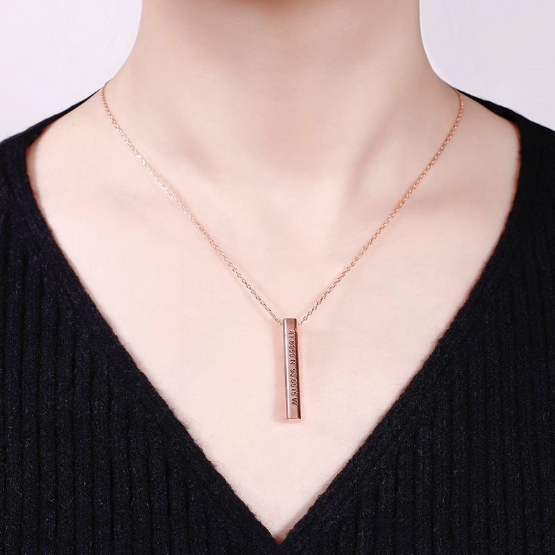 S925 sterling silver three-dimensional column lettering pendant necklace, a hot-selling square strip design. Perfect for unique style!