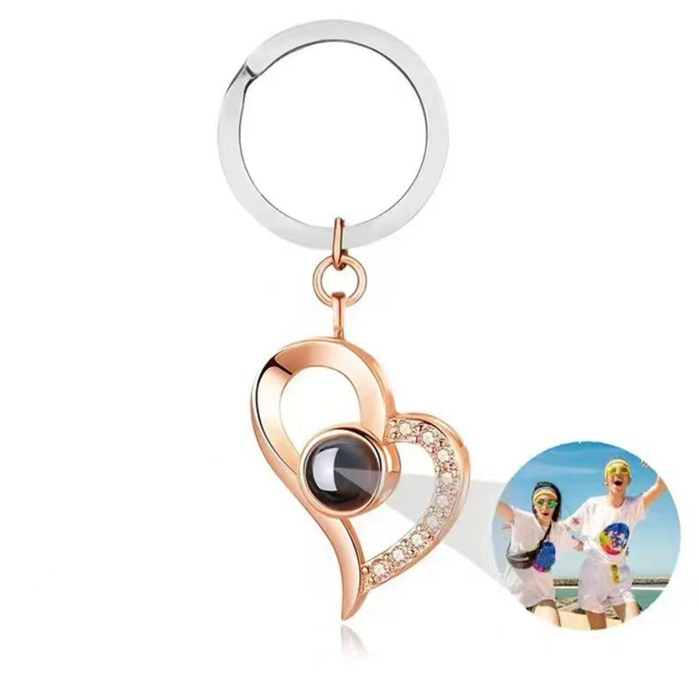 Custom Nano Projection "I Love You" Keychain, available in 100 languages, with photo or text customization.