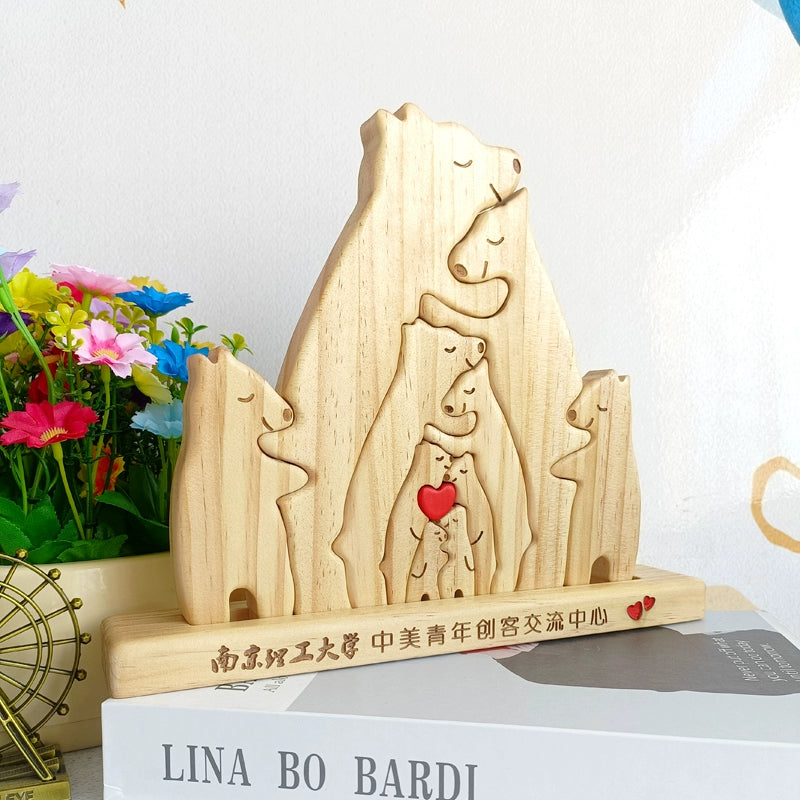 Wooden bear family mother and son bear hug bear wood carving ornament Christmas New Year gift name custom DIY