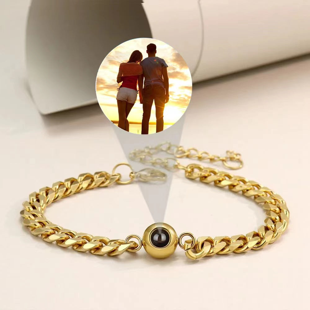 Retro stainless steel couple bracelet projection micro-carved text photo custom Christmas gift