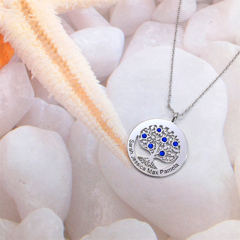 Best-Selling S925 Silver Tree of Life Necklace with Birthstones and Engraved Name – Perfect Mother’s Day Gift.